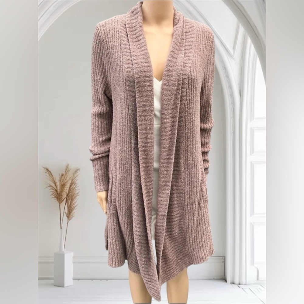 Barefoot Dreams Soft Knit Open Front Cardigan In Taupe Size Medium